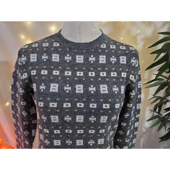 J. Crew Vintage 100% Lambswool Geometric Crewneck Knit Sweater Womens Size S - Picture 2 of 9